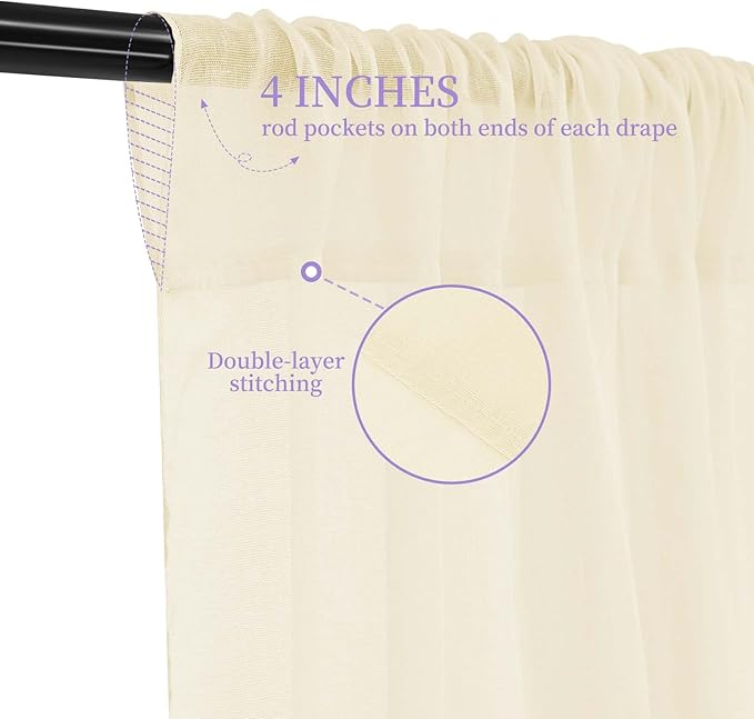6 Panels Ivory Wedding Drapes, 5ftx20ft Cheesecloth Sheer Fabric Curtain Arch Draping Fabric for Wedding Party Ceremony Stage