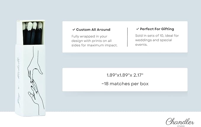 10 Boxes - Customized Matchboxes Colorful Tips (Wedding Design #5, 4" Matchboxes) (2" Matchsticks, Wedding Design #2)