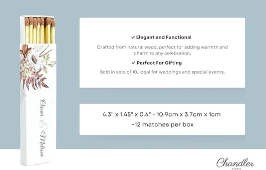 10 Boxes - Customized Matchboxes Colorful Tips (Wedding Design #5, 4" Matchboxes) (4" Matchsticks, Wedding Design #4)