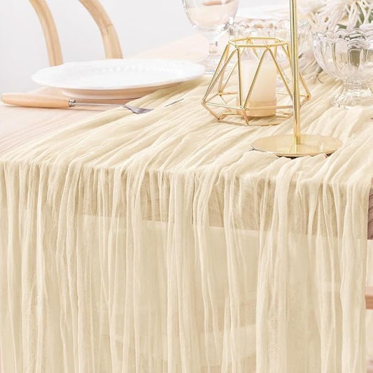 MLMW Beige Table Runner Cheesecloth Boho Gauze Rustic Cheese Cloth Table Runner 160 inch Sheer 13.3ft for Thanksgiving Wedding Party Baby Bridal Shower Birthday