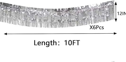 We Moment 6 Pack 10 Feet Silver Foil Fringe Garland Metallic Tinsel Banner Wall Hanging Fringe Curtain Glitter Backdrop Banner for Parade Floats Birthday Bachelorette Silver Party Decorations