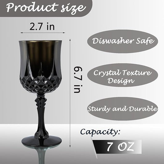 Plastic Wine Glasses，Plastic Goblets Vintage Style Cordial Drinking Glasses for Wedding Reception, Halloween Grand Event Party Supplies (12, Black)