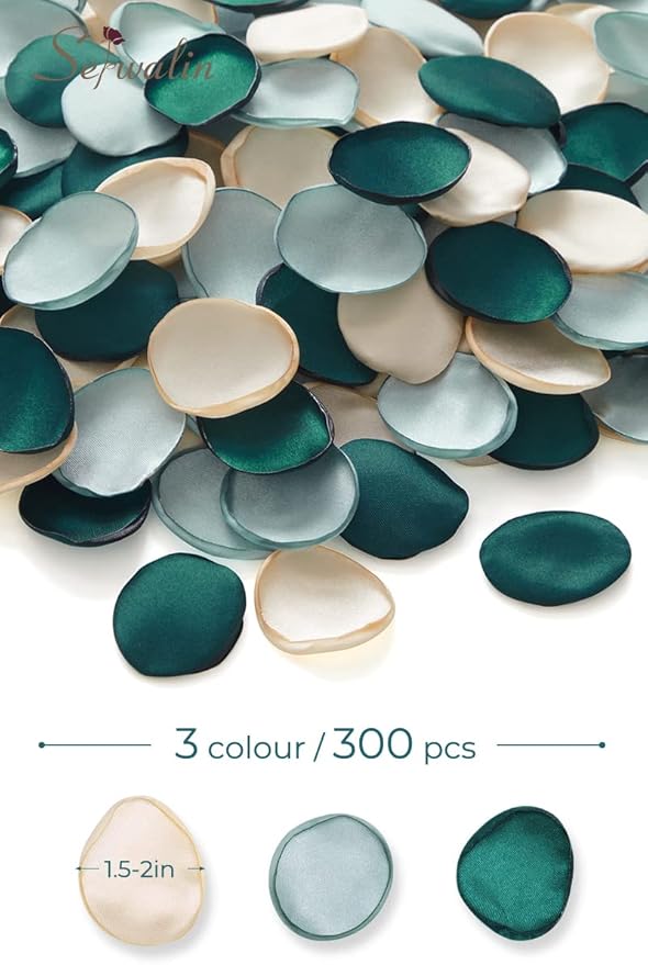 Serwalin 300Pcs Silk Rose Petals Flower Petals for Christmas Weddings Proposal Green Gold Petals Flower Girl Petals Aisle Flower Girl Basket Runner Bridal Shower Table Decor (3 Color Mixes)