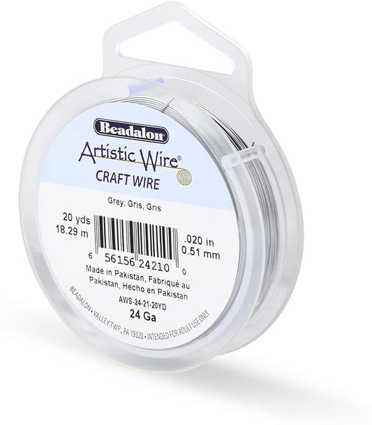 Artistic Wire, 24 Gauge Tarnish Resistant Colored Copper Craft Wire, Grey, 20 yd
