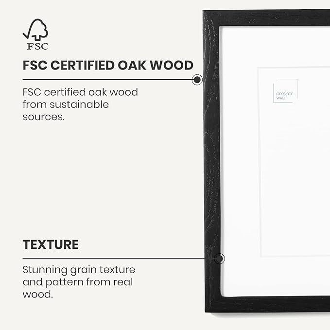 Opposite Wall - 11x17 in - Black Solid Oak Wood Picture Frame - Lightweight, Versatile & Shatterproof - Wall Hanging Poster or Photo Frame - Wall Decor for Office, Gallery & Home