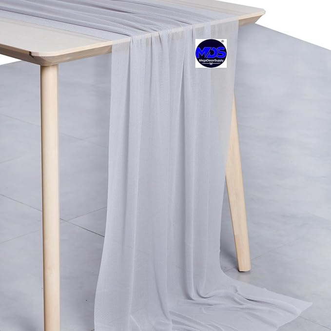 MDS 25 Pack 10ft Chiffon Table Runner 29 x 120 Inches Sheer Wedding Runner Romantic Rustic Table Runner for Wedding Decorations, Birthday Parties, Bridal Shower Party Arch Decor - Cool Gray