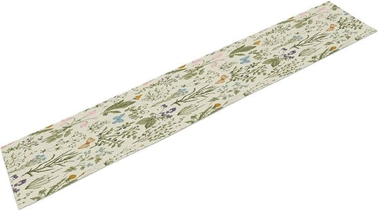 Floral Botanical Table Runner, Garden Spring Flower Botanical Butterfly Animal for Restaurant, Kitchen, Wedding, Party Rectangular Table Runner Decoration,13in（33cm） W * 90in（229cm） L