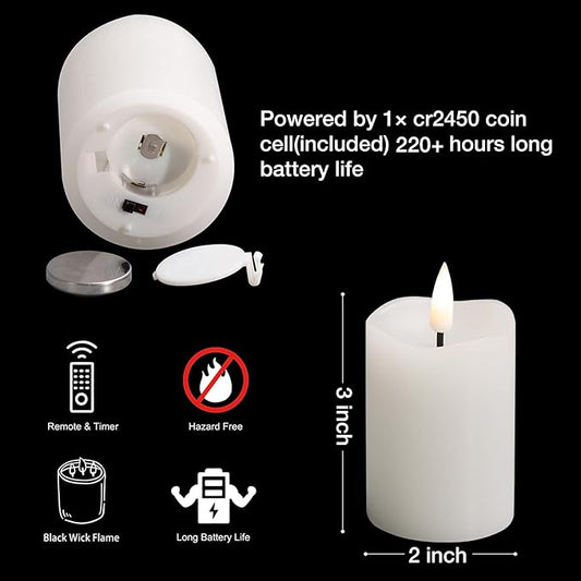 Eywamage White Flameless Votive Candles with Remote Batteries, 2x3 inch Flickering Small LED Wax Pillar Candles 6 Pack