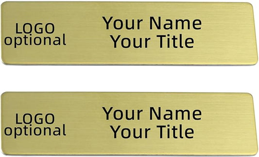 2pcs Stainless Steel Gold Custom Name Tags with Pin or Magnet Adhesive Tape,Personalized,Customizable Name Tags,Custom ID Badge,Metal Name Tag for Cops,Nurses,Doctors(Gold x 2)