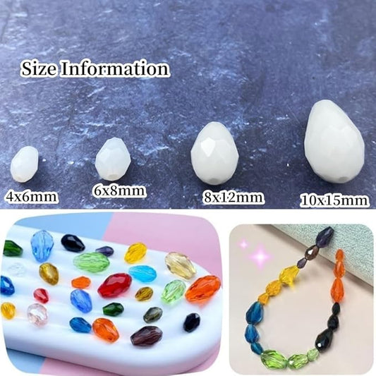 200pcs 4x6mm Teardrop Crystal Glass Beads Vertical Hole Faceted Glass Teardrop Spacer Beads for Bracelets Necklace Earring DIY Jewelry Making Craft(White)