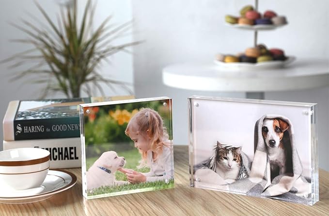 Magicool Premium Acrylic Photo Frame- Magnet Photo Frame -Double Sied Thick Desktop Frames (5x5 2 Pack)