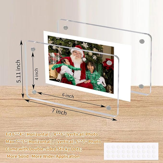 4x6 Acrylic Magnetic Picture Frames Refrigerator, Clear Magnetic Fridge Photo Frame Compatible with Polaroid Camera Photos for Home/Kitchen Refrigerator/Locker/Cabinets/Wall, 6 Pack