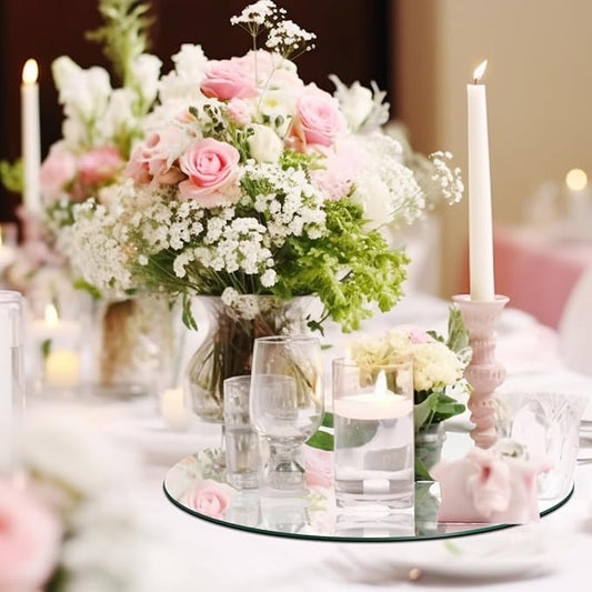 9 Pcs 8inch Round Mirror Tiles for Centerpieces, 2mm Acrylic Mirror Trays Flat Mirrors for Tables Mirror Centerpieces Candle Plates for Craft Wedding Christmas Table Party Centerpieces