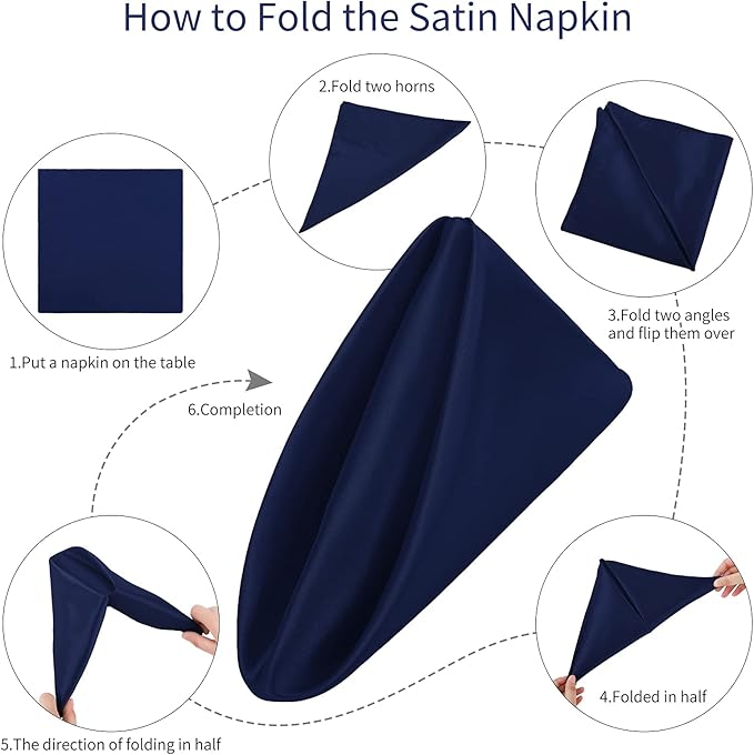 Aneco 16 Pack Square Satin Napkin Bright Silk Table Napkin Soft Smooth Fabric Table Napkin for Wedding Banquet Party Decoration, Navy Blue, 20 x 20 Inch