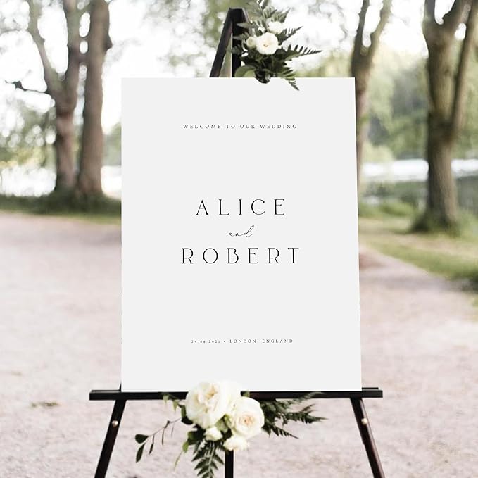 Welcome Wedding Sign Personalized, Minimalist Wedding Sign Decorations Signage 12" X 18" (Small), 27" (Medium), 36" (Large), Plastic, Modern, Pole Mount, Weather