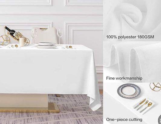 Surmente White Rectangle Tablecloth 60 x 102-inch Rectangular Polyester Table Cloth for Weddings, Banquets, or Restaurants