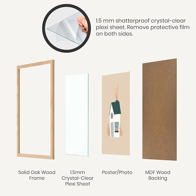 Opposite Wall - 12x12 in - Natural Solid Oak Wood Picture Frame - Lightweight, Versatile & Shatterproof - Wall Hanging Poster or Photo Frame - Wall Decor for Office, Gallery & Home