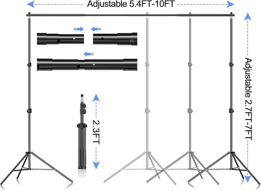 EMART Photo Video Studio Backdrop Stand Kit, 7×10ft Adjustable Photography Support System with Polyester Background(Black/White/Green Screen), Spring Clamps and Carry Bag for Photoshoot