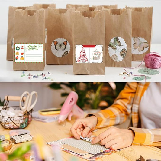 100-1000pcs Custom Stickers Merry Christmas Stickers Personalized Labels Adhesive Xmas Decorative Envelope Seals Stickers for Cards Gift Boxes (Round Kraft -4)
