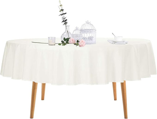 Ascoza 2pack 90 Inch Ivory Round Tablecloth in Polyester Fabric for Wedding/Banquet/Restaurant/Parties