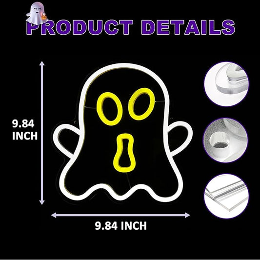 Halloween White Ghost Neon Sign Halloween, USB Halloween Neon LED Light for Wall Decor, White Ghost Halloween Sign Decorations for Home Bar Salon Coffee Stores Porch Front Door
