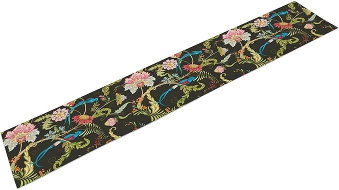 Floral Butterfly Table Runner Seasonal Spring Flower Bird Table Decoration Table Runner for Home Party Decoration 13x60 Inch