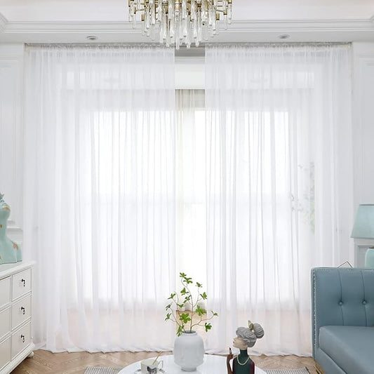 Window White Sheer Curtains 60 Inches Width 108 Inches Long 2 Panels Sheer Curtains Clear Curtains Basic Rod Pocket Panel for Home/Living Room/Bedroom/Kids Room