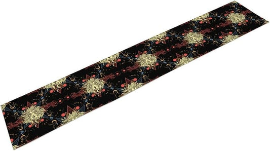 Boho Moon Lion Table Runner, Chinese Fish Phase of The Moon Sun Moon Table Runner for Kitchen Dining Table Home Party,13x36 Inch Black Red