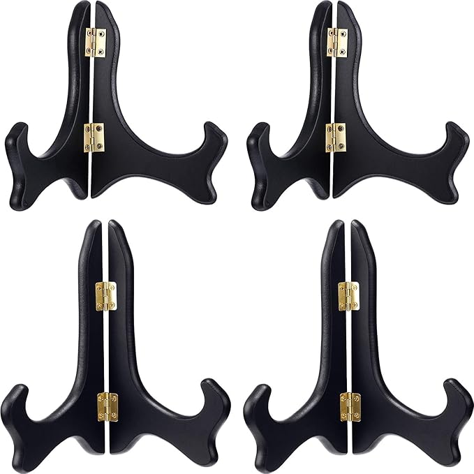 Tatuo 4 Packs Wooden Display Stand Decorative Plate Stands for Display Picture Frame Holder Easels