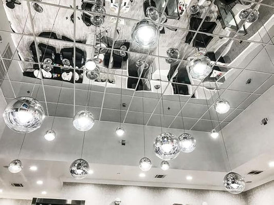 uDecor Glassless Shatterproof Mirror Ceiling Tiles - 2FT x 2FT, Box of 10, Silver - Durable Acrylic Mirror Tiles for Modern Elegance and Lightweight Ceiling Transformation