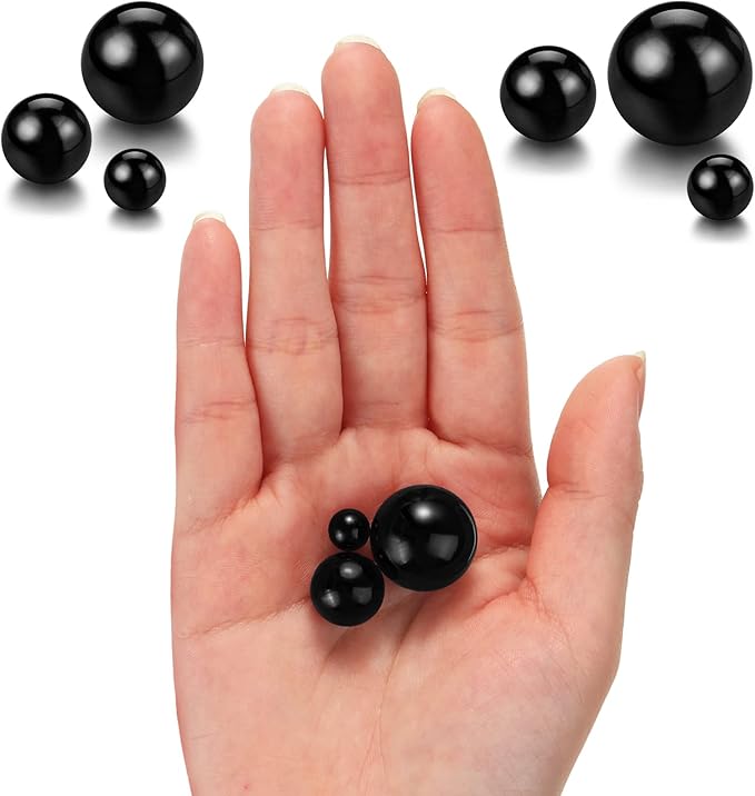 150 Pieces Vase Filler Faux Pearls Vase Makeup Beads No Hole Gloss Bead Mixed Sizes Round Pearl for Home Party Wedding Decor, 8/14/20 mm(Black)
