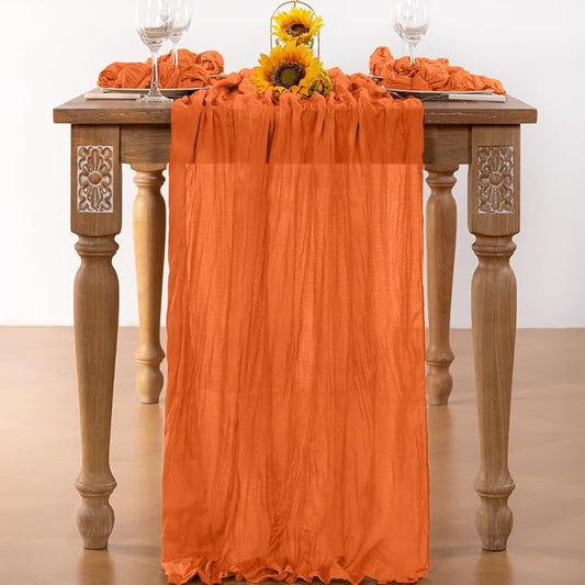 Orange Cheesecloth Table Runner 4 Pack Halloween Orange Table Runners Boho Gauze 120 Inches Cheese Cloth Fall Table Decorations for Thanksgiving Weddings Bridal Baby Shower Party Decor