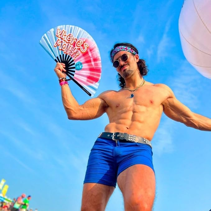 Kandies World UV Reactive Custom Festival Folding Hand Fan - Unique Designs, Made of Bamboo, Clacking Sound, Lightweight - Perfect Rave and Festival Accessory!