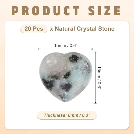 PATIKIL 20 Pcs Natural Heart Shaped Crystal Stone, 0.6 Inch Mini Polished Love Gemstone Crystal, Pocket Rock Engraved Worry Stones for Women Gifts Meditation, Tianshan Blue
