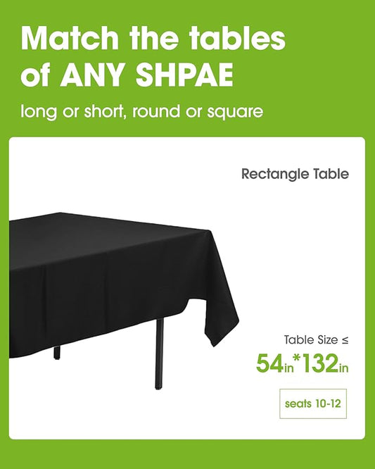 Pureegg Plastic Table Cloth Disposable 10 Pack, 54 x 132 Inch Table Cloths, Halloween Party Decorations, Summerween Decor, Halloween Tablecloths, Rectangle, Plastic Cover, Leakproof & Sturdy, Black