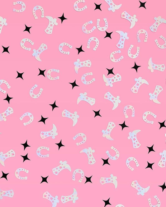 xo, Fetti Black + Iridescent Western Confetti - 200 pc | Rodeo Bachelorette Tablescape, Ranch Birthday Party Decoration, Cowgirl Table Decor, Cowboy Kids Party Supplies