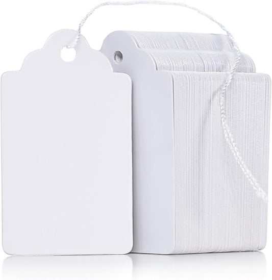 Uniclife 200 Pcs Price Tags 1.8 Inch Writable Price Labels White Price Display Tag for Pricing Clothing Jewelry Gifts Blank Hang Tag Merchandise White Marking Tags with Strings, 1.8" x 1.05"