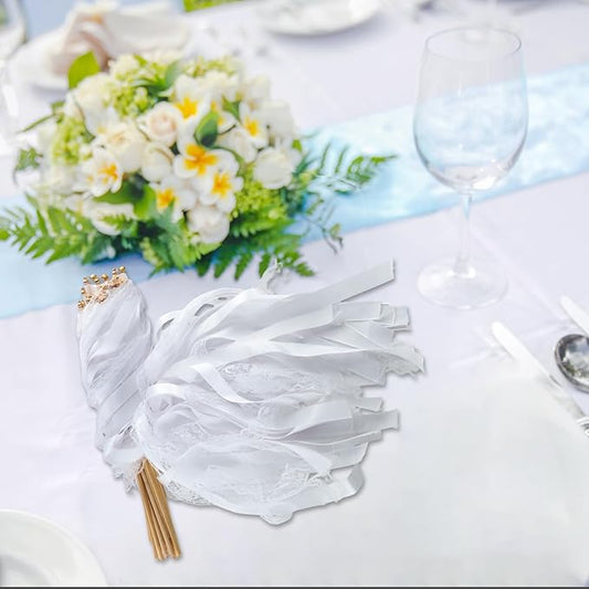 30 Pcs White Wedding Wands, Lace Wedding Streamers, Ribbon Streamers, Wedding Exit Items, Wedding Send Off Ideas, Dance Floor Props Sticks with Bells for Holiday Celebration Birthday Favors