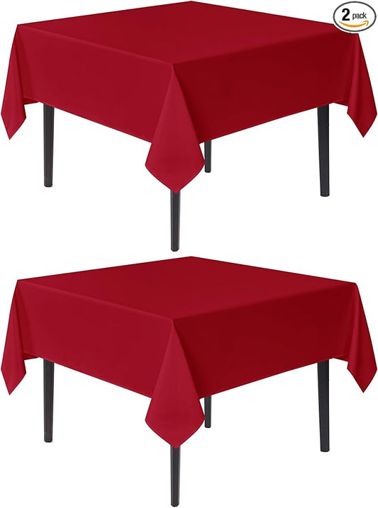 sancua Christmas Red Square Tablecloths 60x60 Inch, 2 Pack - Fabric Table Cloth for Square or Round Tables, Washable Polyester Table Cover for Dinner, Holiday Party, Decorative Display Tables