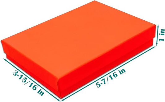 TheDisplayGuys - 25-Pack #53 Kraft Paper Cardboard Gift Boxes/Jewelry Cases w. Cotton Padding & Lid - Neon Orange - (5.4" x 3.9" x 1.0")