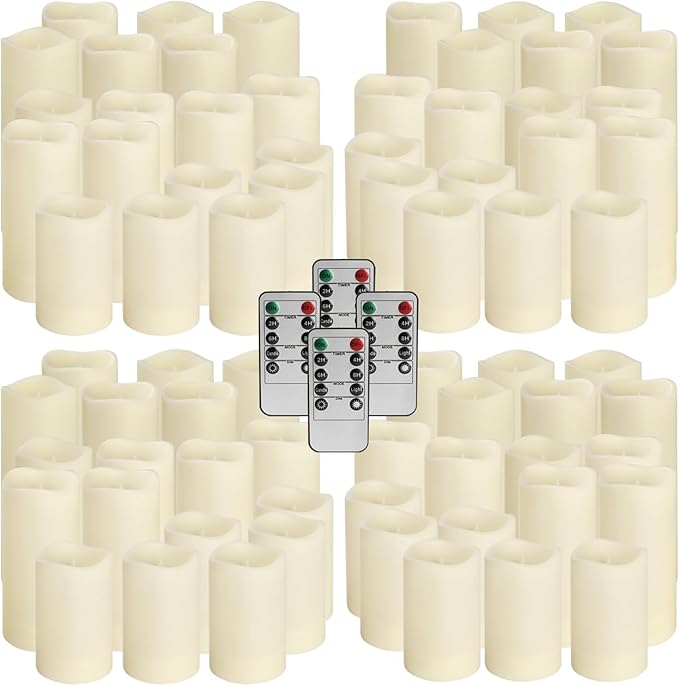 Set of 72 Flameless Led Battery Opeated (D2.2'' x H4''5''6'') Waterproof Outdoor Indoor Candles with 10-Key Remotes and Cycling 24 Hours Timer