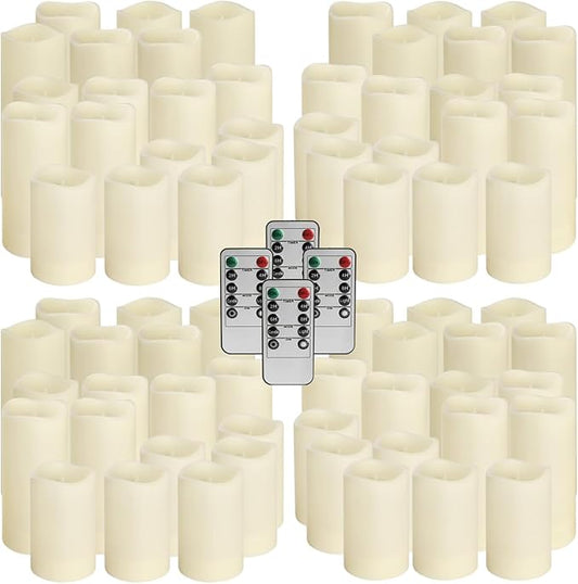 Set of 72 Flameless Led Battery Opeated (D2.2'' x H4''5''6'') Waterproof Outdoor Indoor Candles with 10-Key Remotes and Cycling 24 Hours Timer