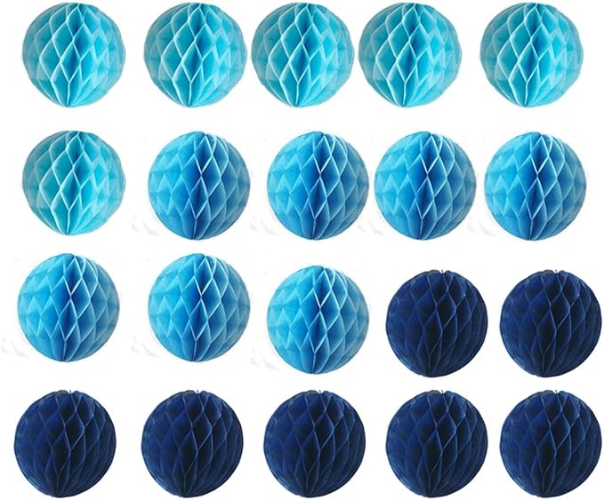 20pcs Honeycomb Flower Balls Party Honeycomb Balls Decoration Paper Flower Balls Tissue Paper Flower Ball Pom Poms Ball for Birthday Wedding Home Decor (6inch, Blue Set)