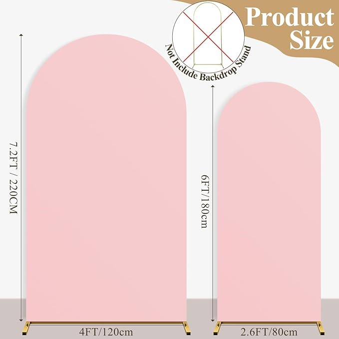 Ledido Wedding Arch Backdrop Cover 6FT 7.2FT Arch Covers 2Set Fitted Stretchy Spandex Round Top Stand Backdrop Cover for Wedding Banquet Ceremony Birthday Party Baby Shower Event Decoration,Pink
