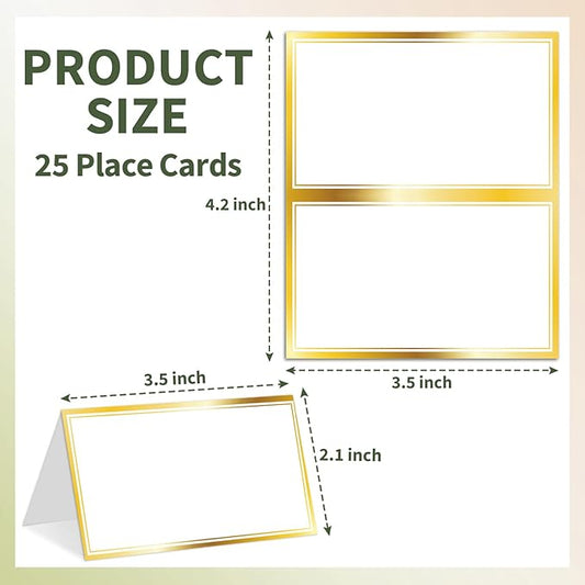25 Premium Place Cards for Table Seating, Wedding Name Place Card with Gold Border, Tent Cards for Birthday Bridal Shower Baby Shower Reception Dinner Party Decorations -A19