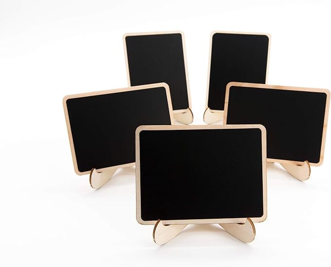 DSTELIN 20 Pack Wood Mini Chalkboards Signs with Support Easels, Place Cards, Small Rectangle Chalkboards Blackboard for Weddings, Birthday Parties, Message Board Signs and Event Decorations
