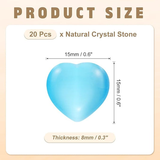 PATIKIL 20 Pcs Natural Heart Shaped Crystal Stone, 0.6 Inch Mini Polished Love Gemstone Crystal, Pocket Rock Engraved Worry Stones for Women Gifts Meditation, Bright Blue