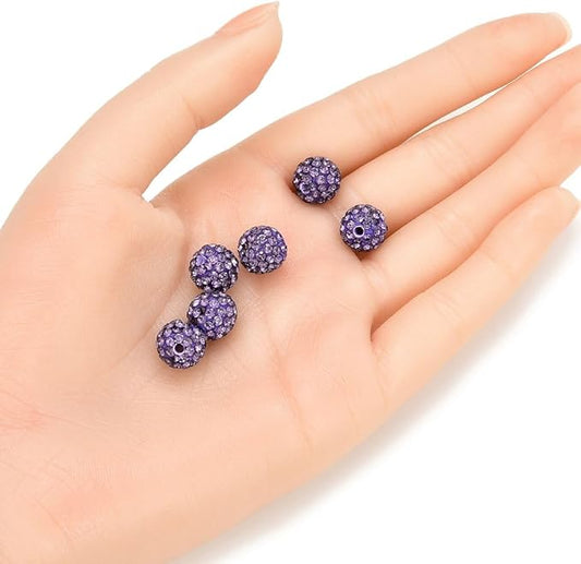 25pcs Adabele Grade A Suncatcher Crystal Rhinestone Pave Loose Beads 10mm Tanzanite Purple Polymer Clay Disco Ball Spacers Compatible with Shamballa All Craft Jewelry Making DB10-26