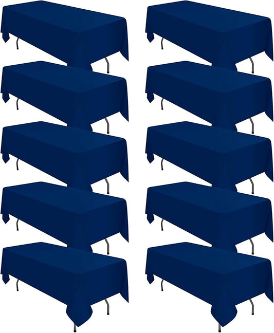 10 Pack Navy Blue Tablecloths for 8ft Rectangle Tables 60 x 126 Inch - Polyester Table Cover Stain and Wrinkle Resistant Washable Fabric Table Clothes for Wedding Party Banquet Reception Restaurant