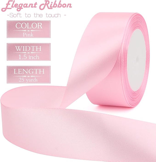Pink Solid Satin Ribbon 1-1/2 Inch 25 Yards Solid Polyester Fabric Ribbon for Gift Wrapping Wedding Christmas Baby Shower Birthday Party Decoration Handmade Immortal Flower Craft